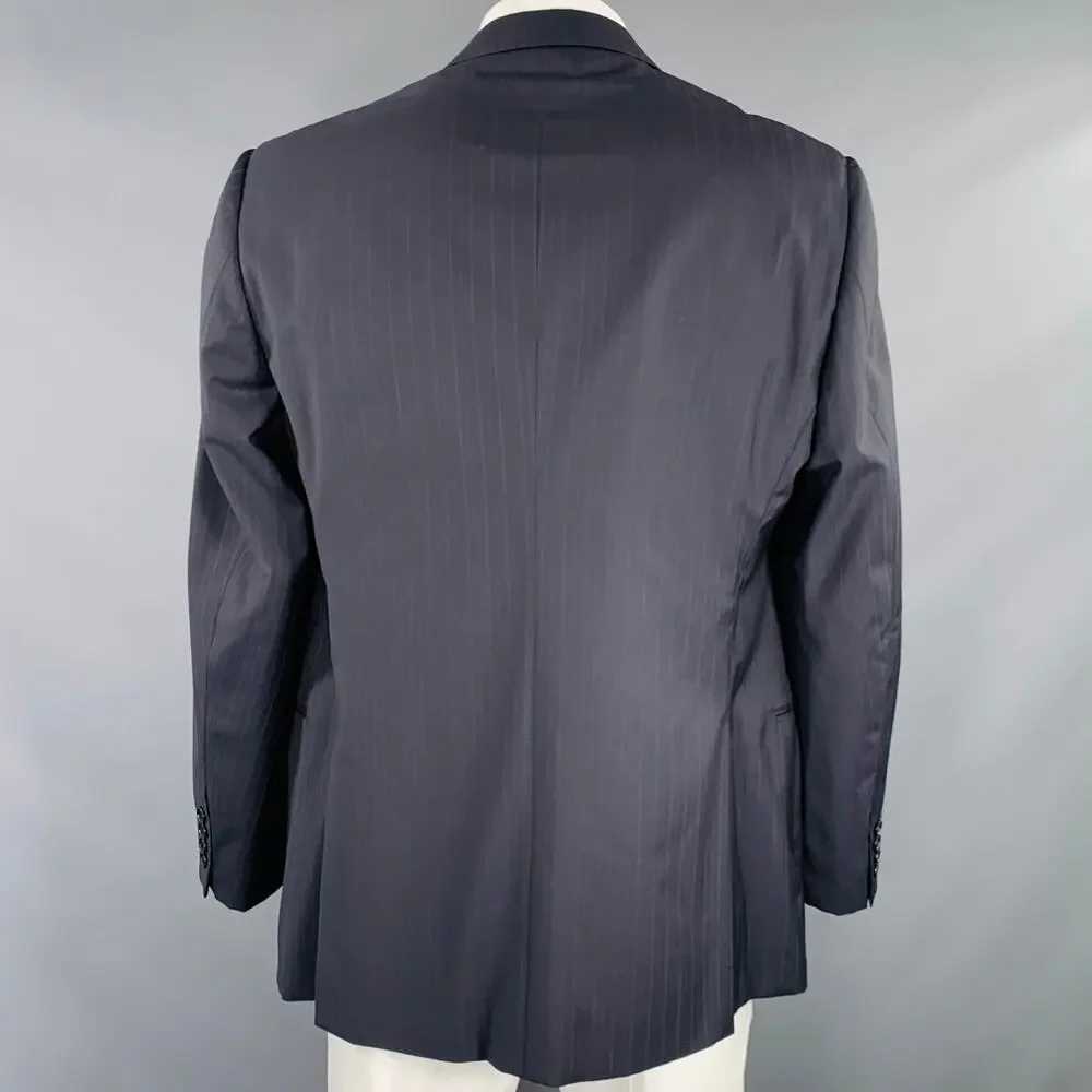 ARMANI COLLEZIONI Size 46 Navy Blue Stripe Wool Sport Coat